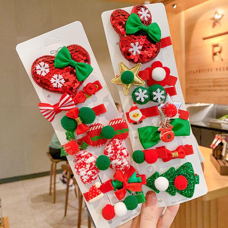 10pcs Cartoon Christmas Hairpin For Kids Lovely Pom-pom Children Hairpins Christmas Tree Decrative Hair Clips Fashion Hair Accessories For Women
