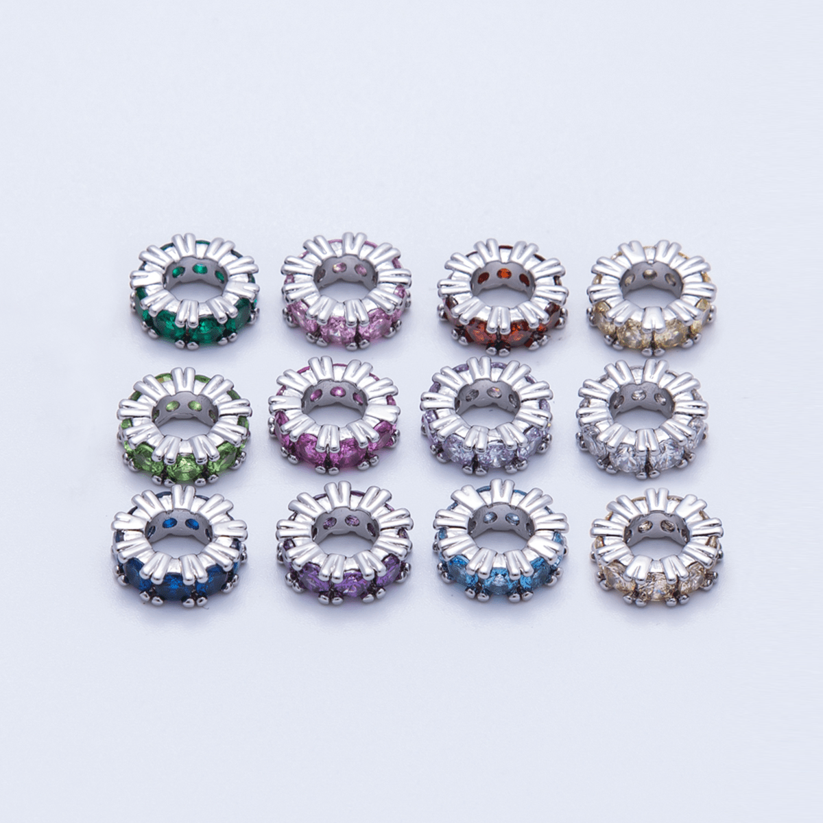 11mm Birthstone Micro Paved CZ Personalized Rondelle Spacer Set | Beads-00052 ~ Beads-00063