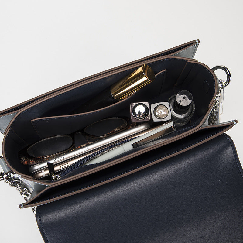 Genuine leather small crossbody bag multi pockets contrast tone