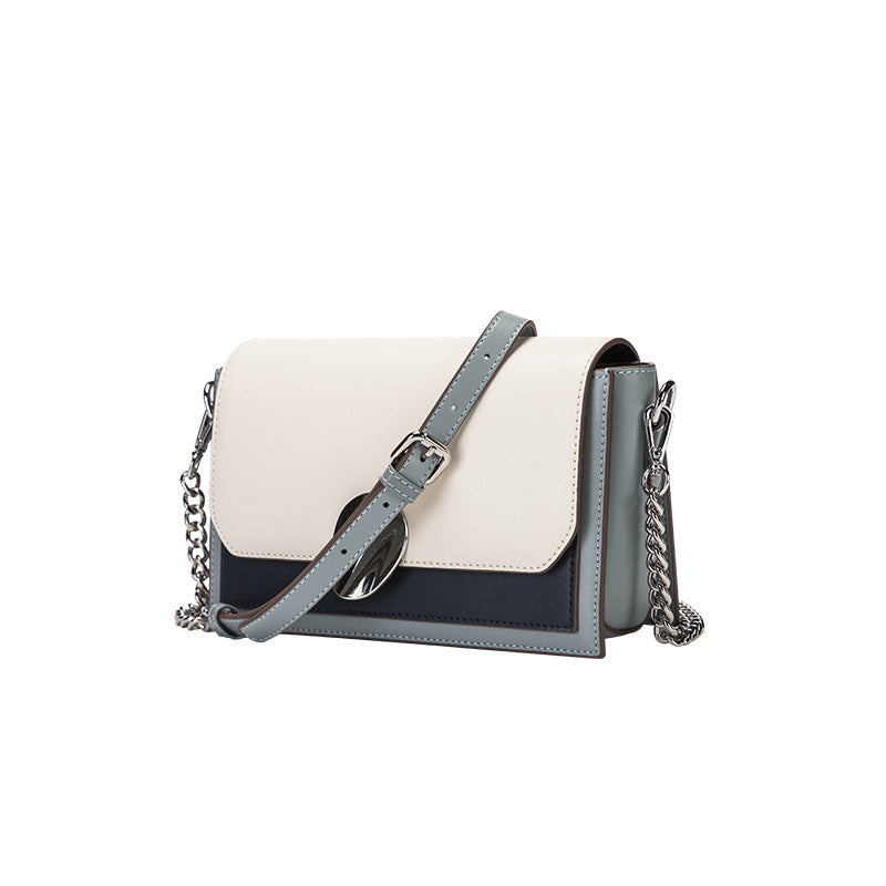 Genuine leather small crossbody bag multi pockets contrast tone