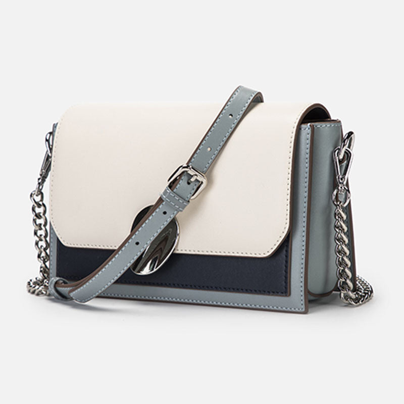 Genuine leather small crossbody bag multi pockets contrast tone