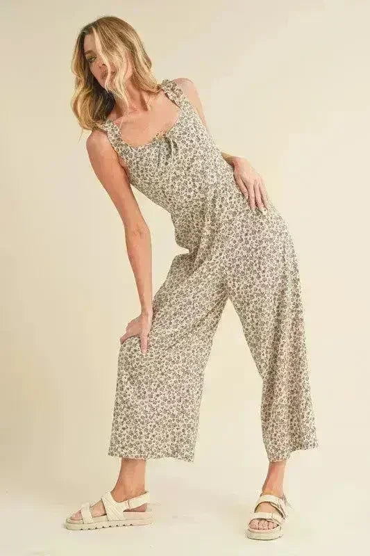 Aemi + Co Floral Sweetheart Neck Wide Leg Jumpsuit
