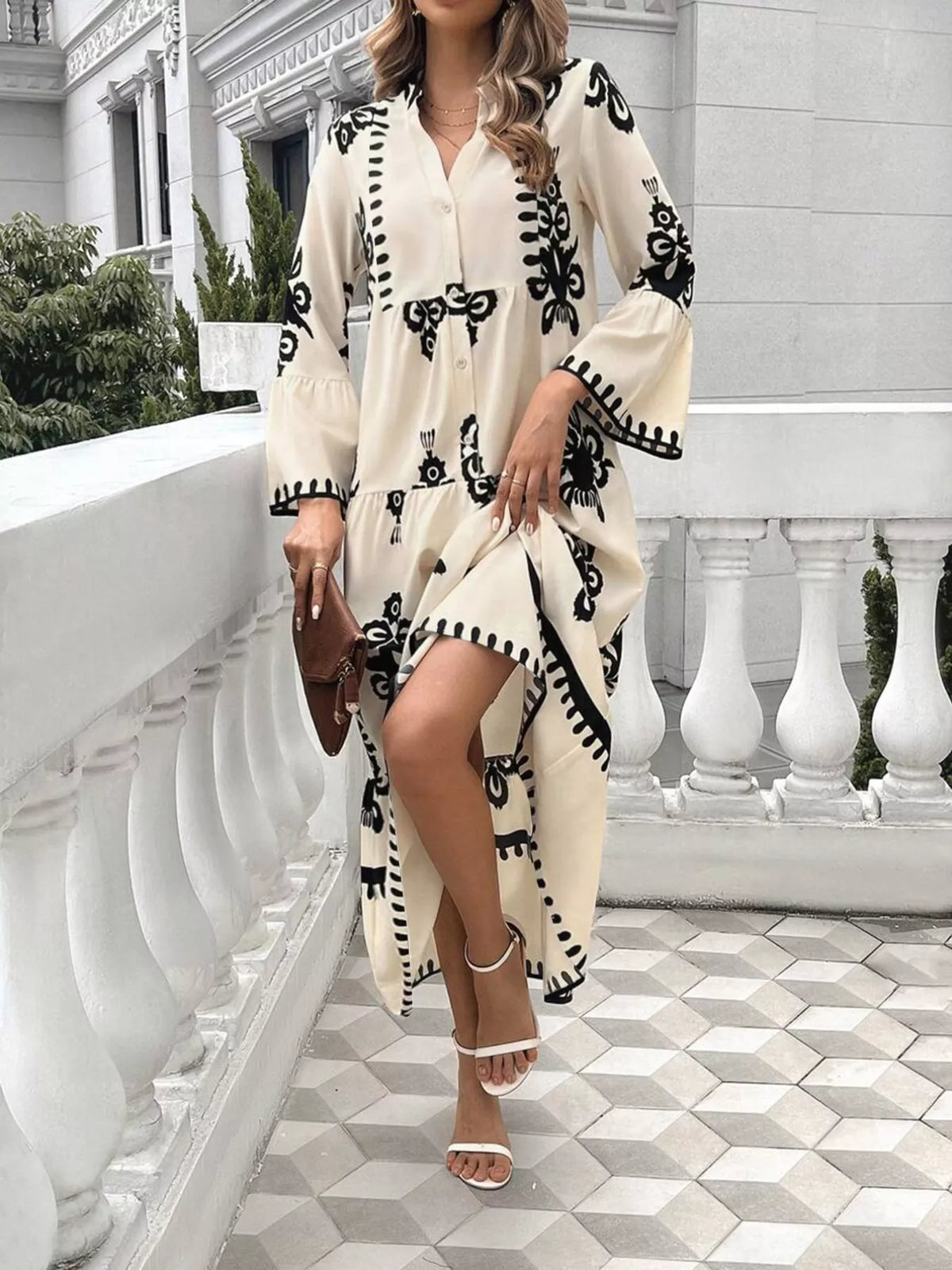 Bohemian Print Tiered Midi Dress
