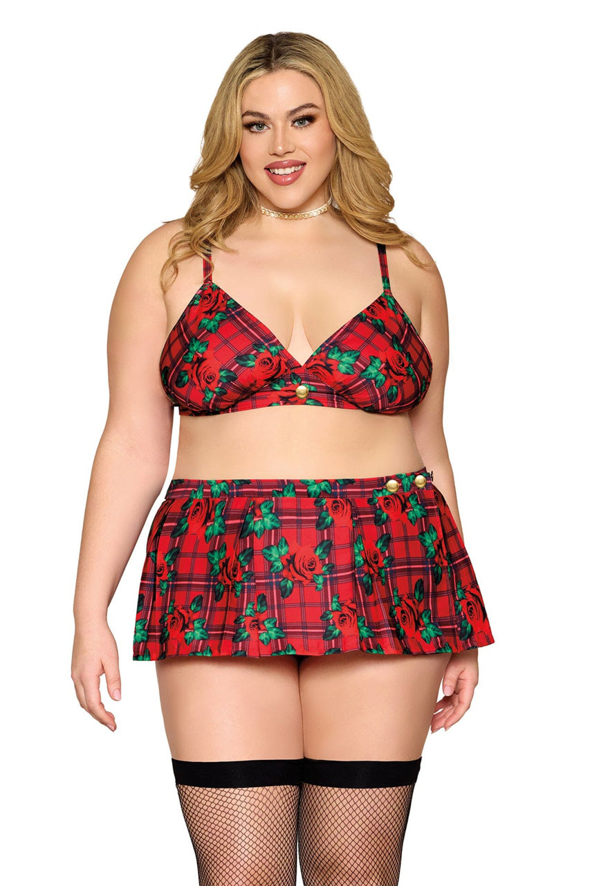 Plus Size Rose Plaid Bra and Skirt