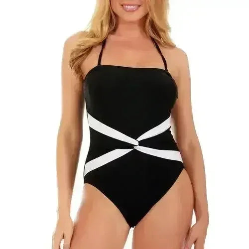 InstantFigure Contrast Twist Front One Piece Swimsuit 13559P