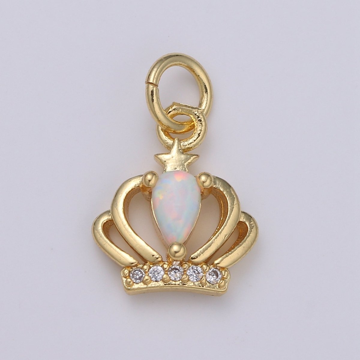 14K Gold Crown Opal CZ Pendant Charm, Micro Pave Charm, White, Blue, Pink Tiara E-029 - E-031