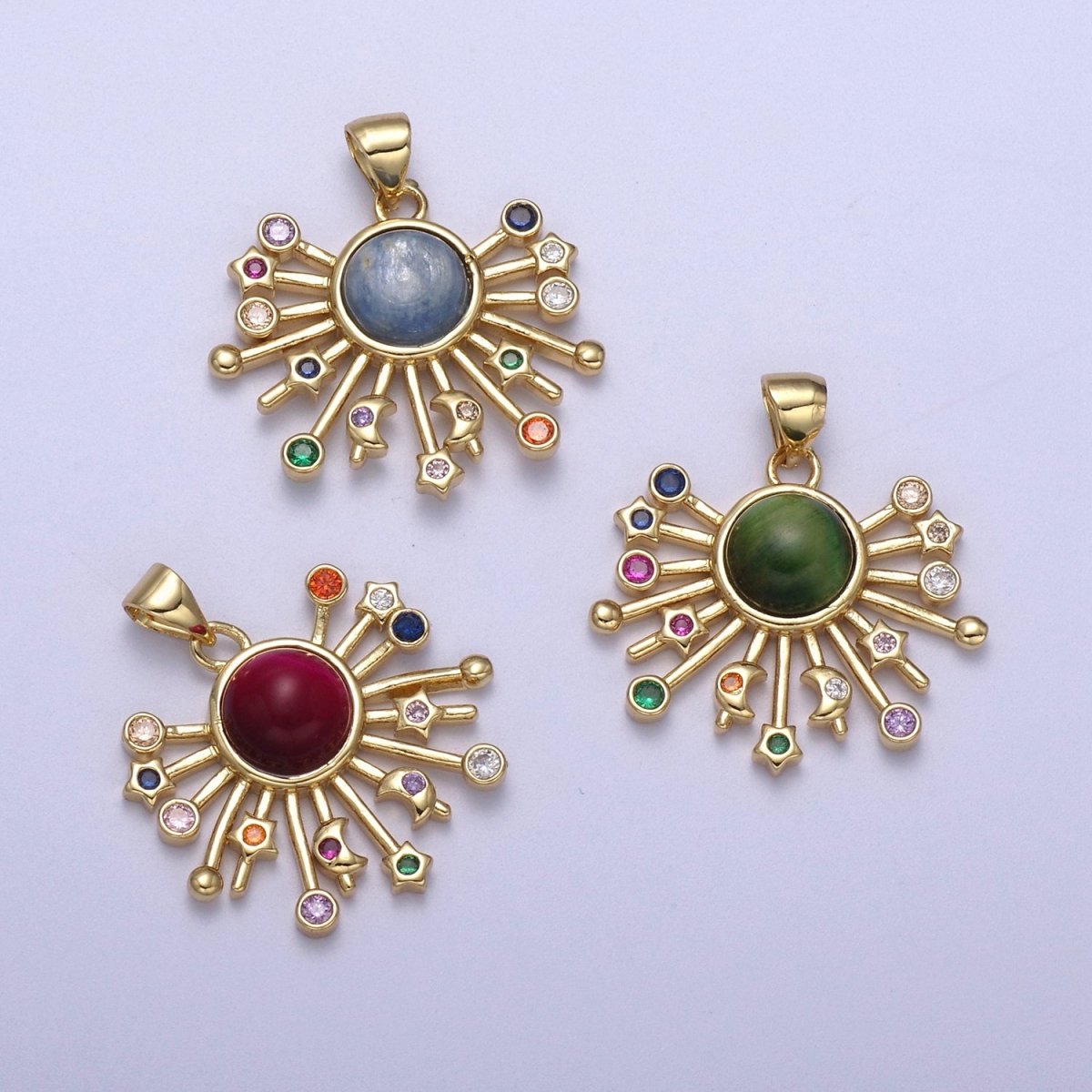 14k Gold Fill Sun Charm Color Cz Sunburst pendant sunbeam charm sunshine solar boho bohemian jewelry H-111 - H-113