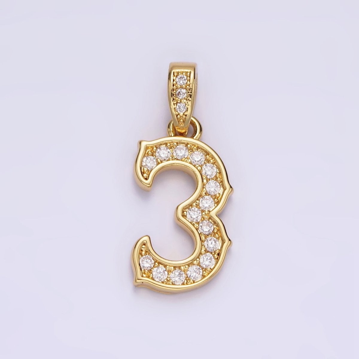14K Gold Filled 0-9 Edged Number Clear Micro Paved CZ Pendant | N1223 - N1232
