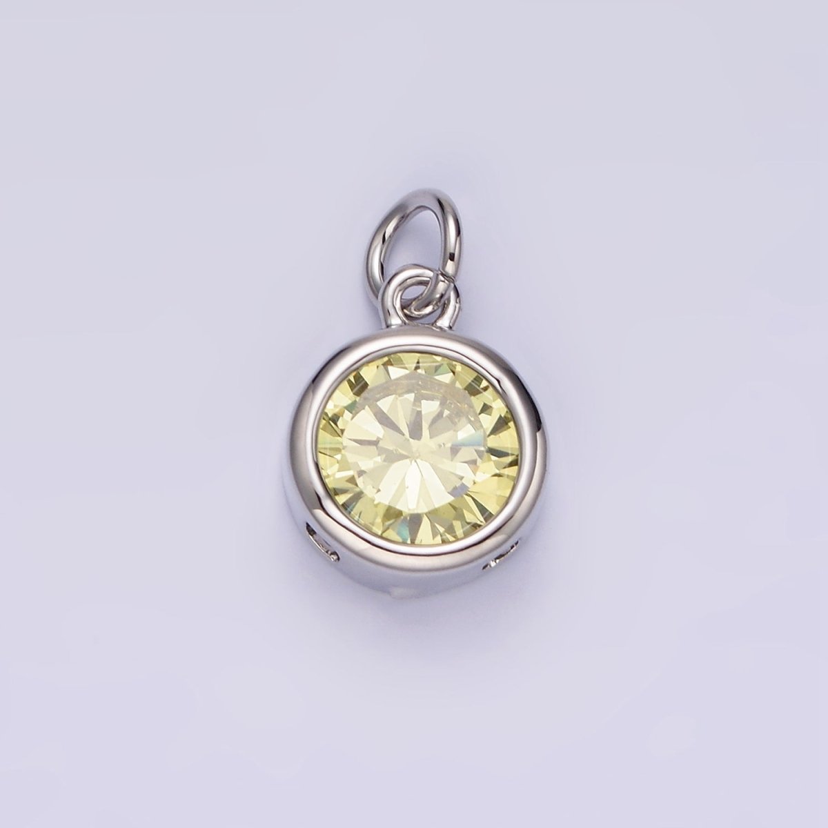 14K Gold Filled 10mm Personalized Birthstone CZ Round Bezel Charm in Silver & Gold | N1575 - N1598