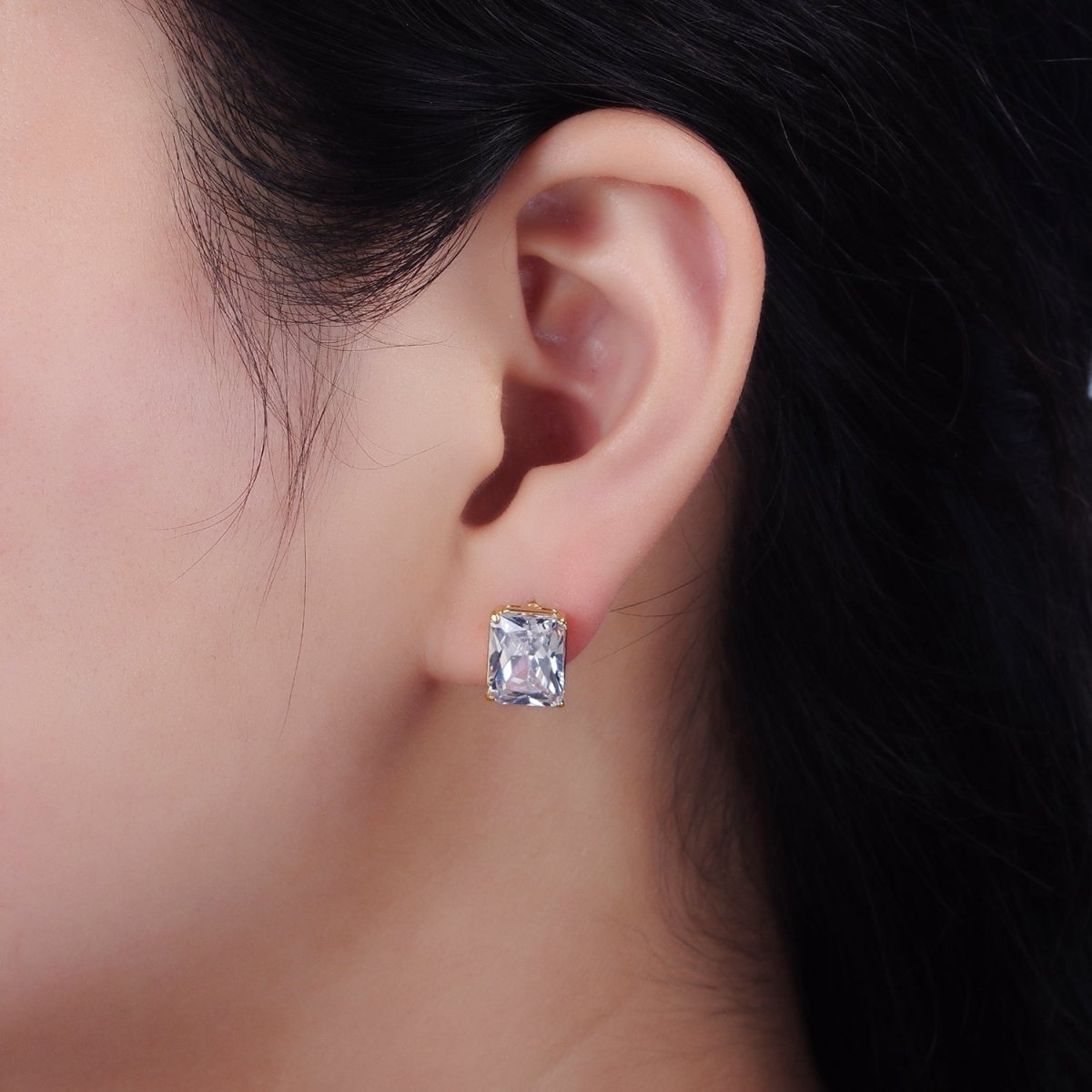 14K Gold Filled 10mm Red, Black, Clear CZ Baguette Stud Earrings | AE958 - AE960