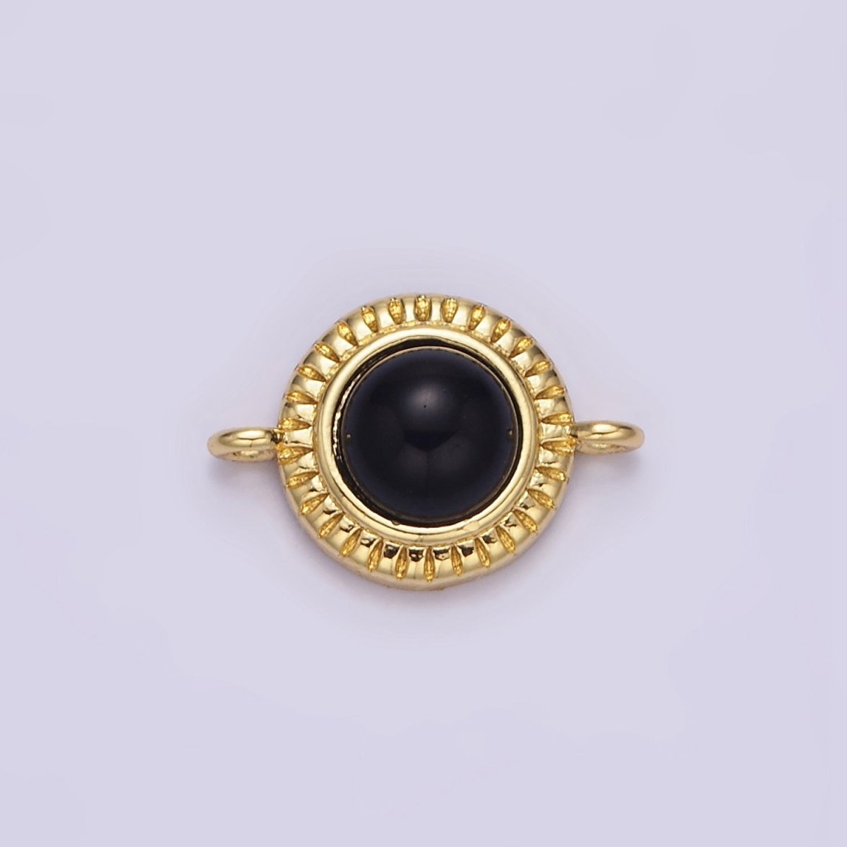 14K Gold Filled 10mm Round Natural Gemstone Lined Connector | Y-738 ~ Y-749