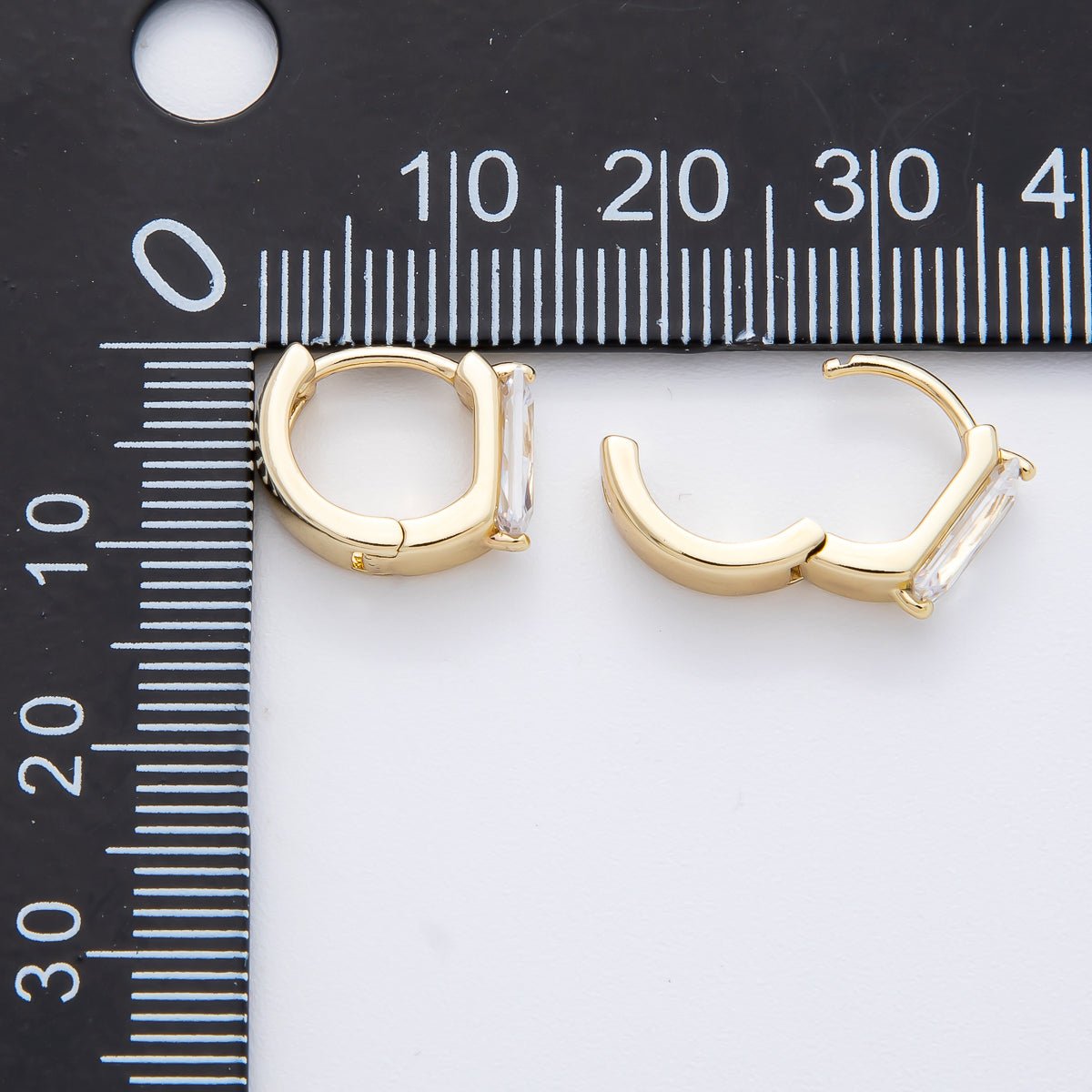 14K Gold Filled 11.5mm Clear Baguette CZ Huggie Earrings | AJ244