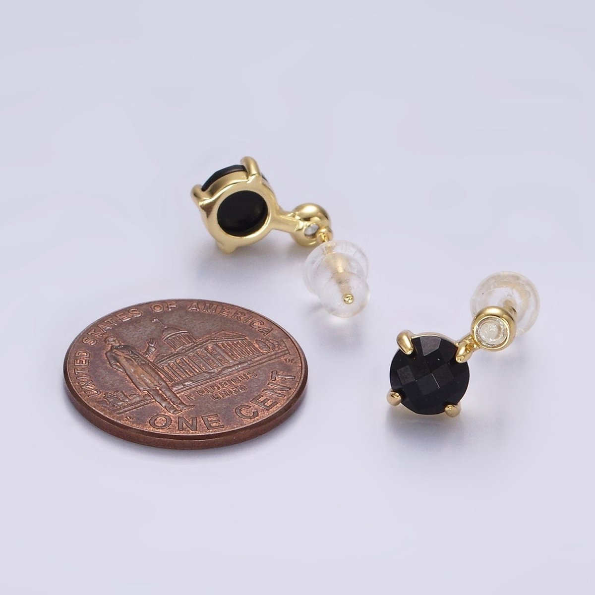 14K Gold Filled 11mm Tiger Eye, Black Agate Multifaceted Round CZ Drop Stud Earrings | V-046 , V-048