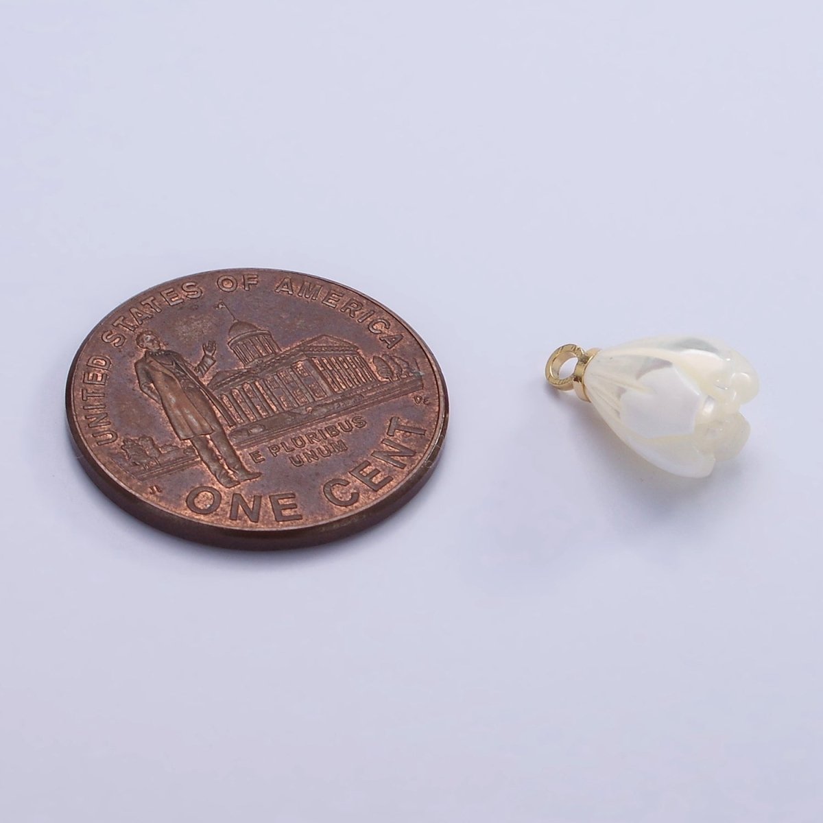 14K Gold Filled 11mm Tulip Flower Shell Pearl Drop Charm | AG688