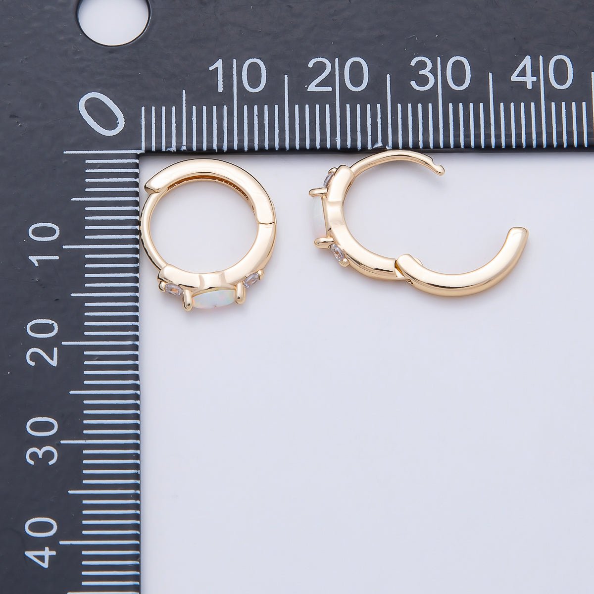 14K Gold Filled 13mm Clear CZ White Opal Cartilage Huggie | Earrings-00457