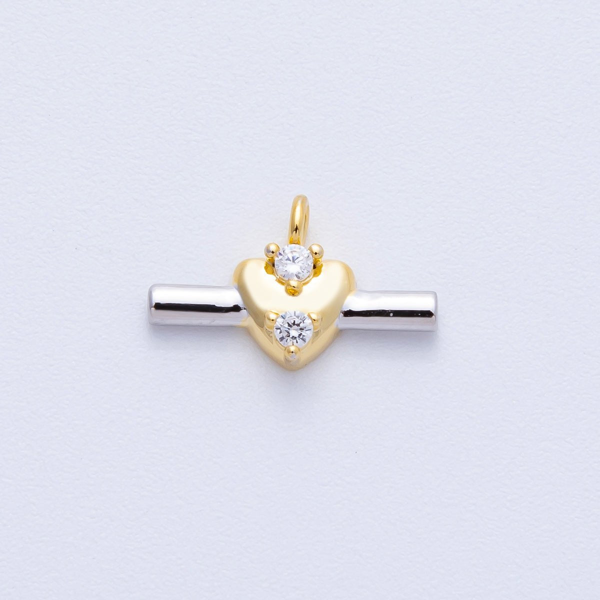 14K Gold Filled 15.5mm CZ Heart Bar Mini Mixed Metal Charm | Charms-00043