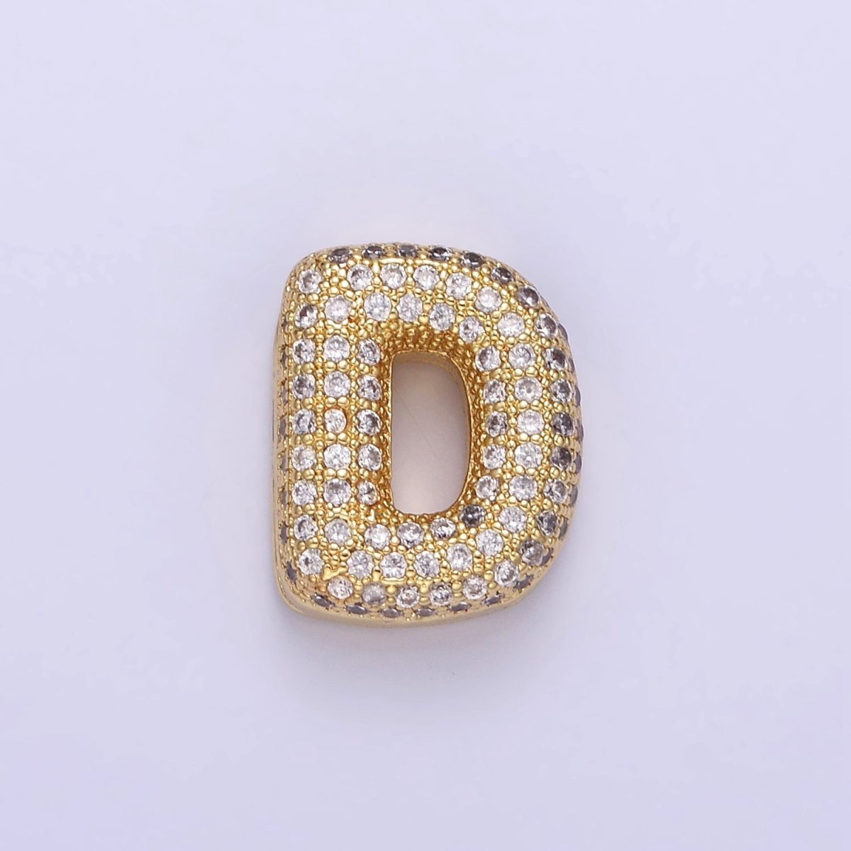14K Gold Filled 15mm Micro Paved Balloon Bubble Initial Letter Pendant | A1171-A1183