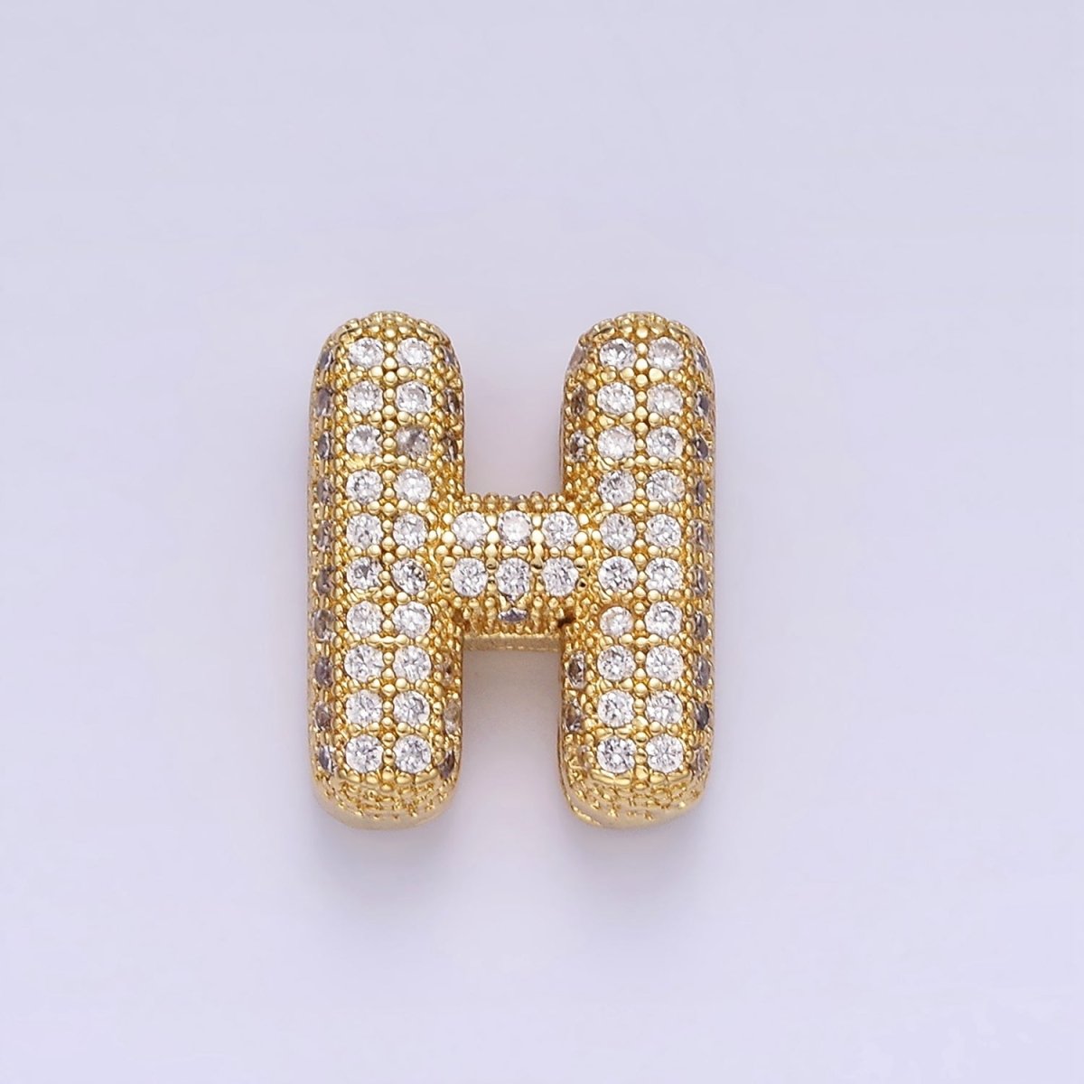 14K Gold Filled 15mm Micro Paved Balloon Bubble Initial Letter Pendant | A1171-A1183