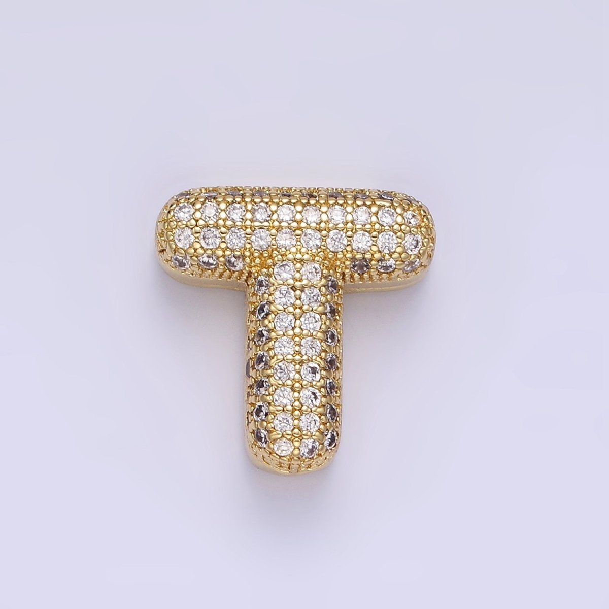 14K Gold Filled 15mm Micro Paved Balloon Bubble Initial Letter Pendant | A1171-A1183