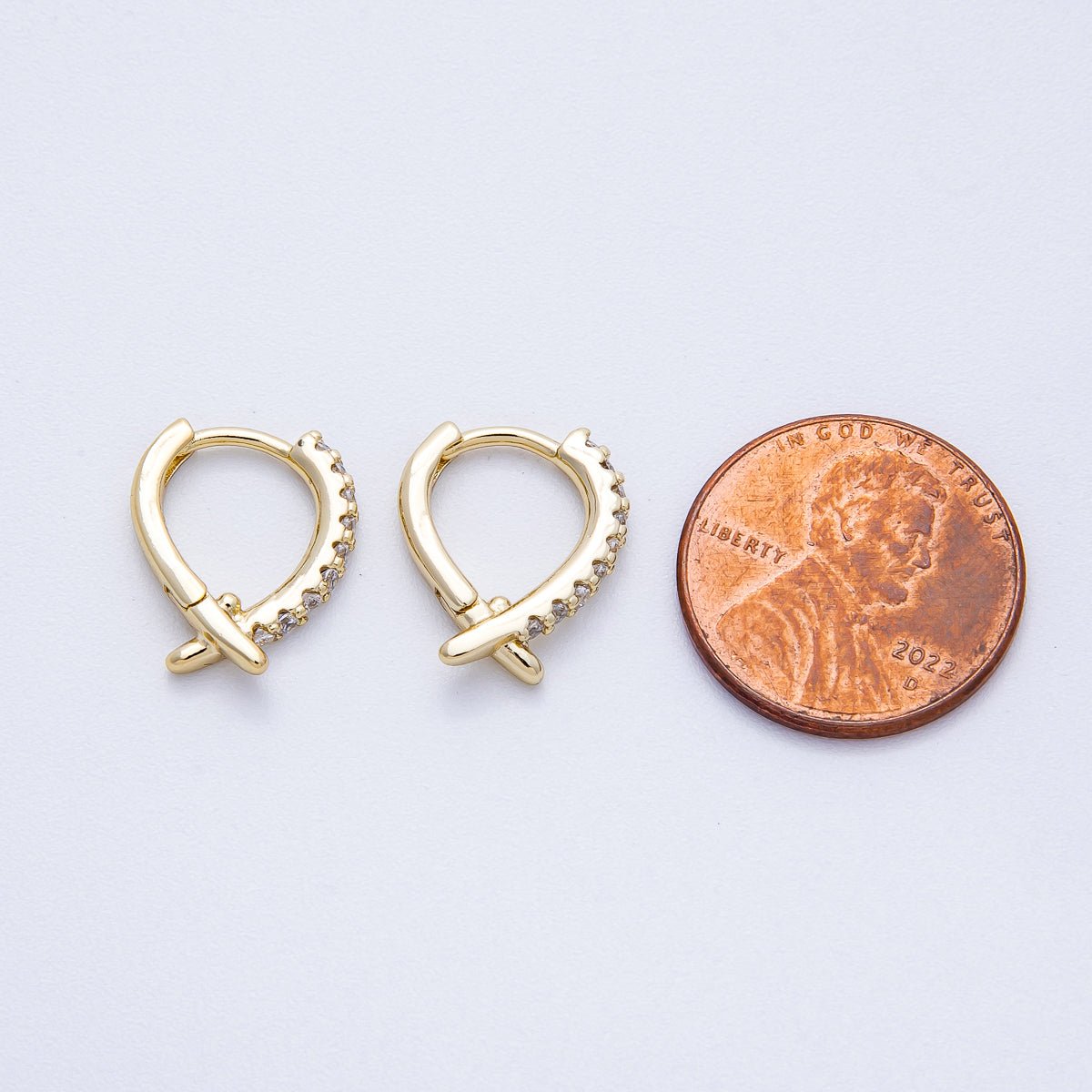 14K Gold Filled 15mm Micro Paved CZ X Crossed Cartilage Huggie | EARRINGS-00248
