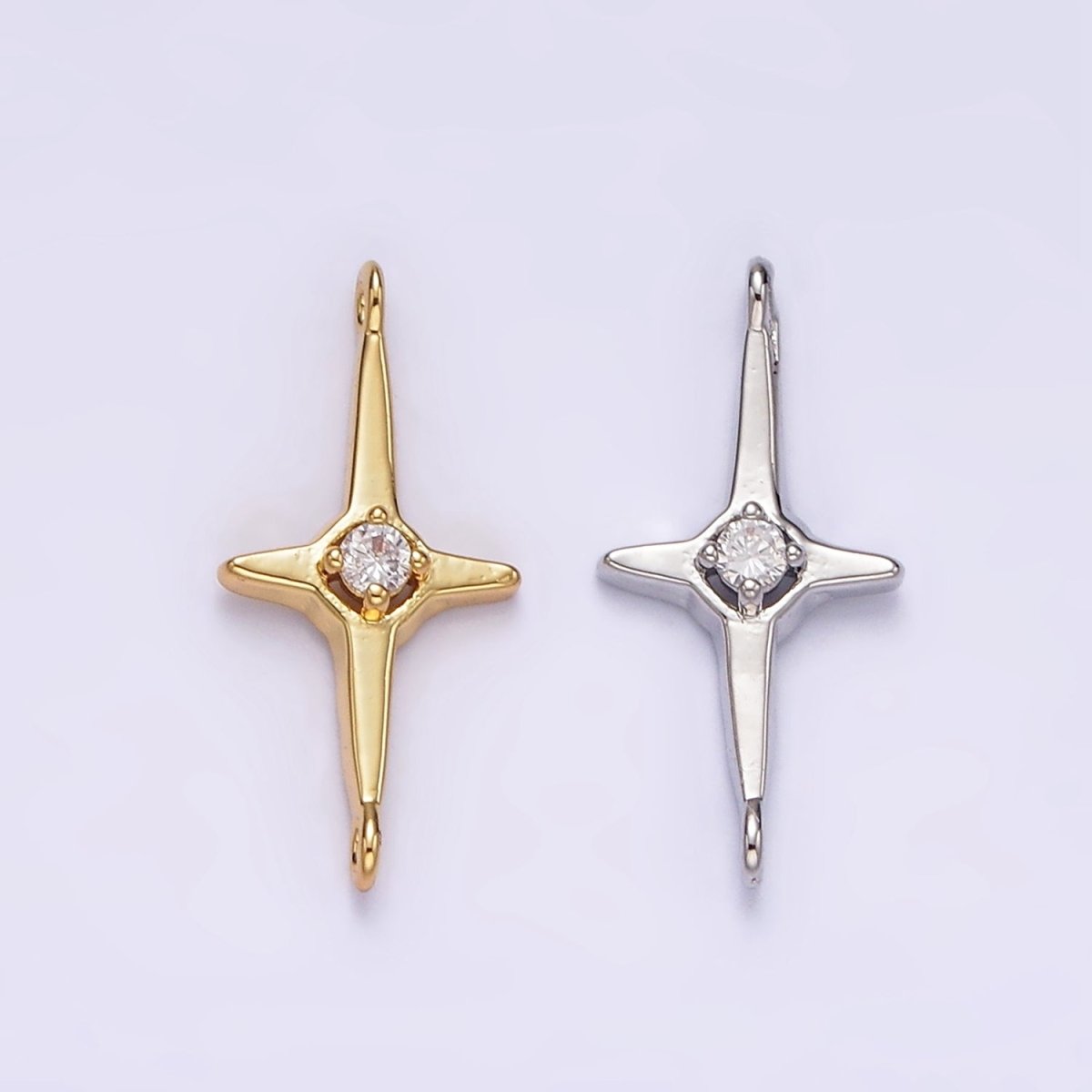 14K Gold Filled 17.7mm Clear CZ Celestial North Star Connector in Gold & Silver | G788 G789