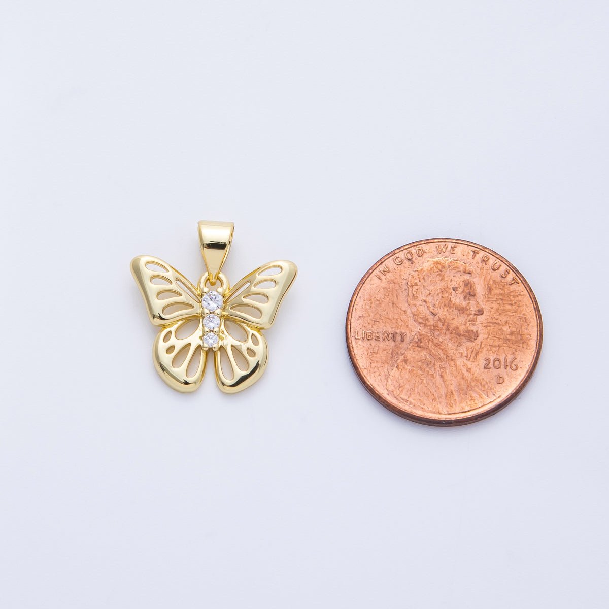 14K Gold Filled 17mm Micro Paved CZ Open Butterfly Insect Pendant | Charms-00365