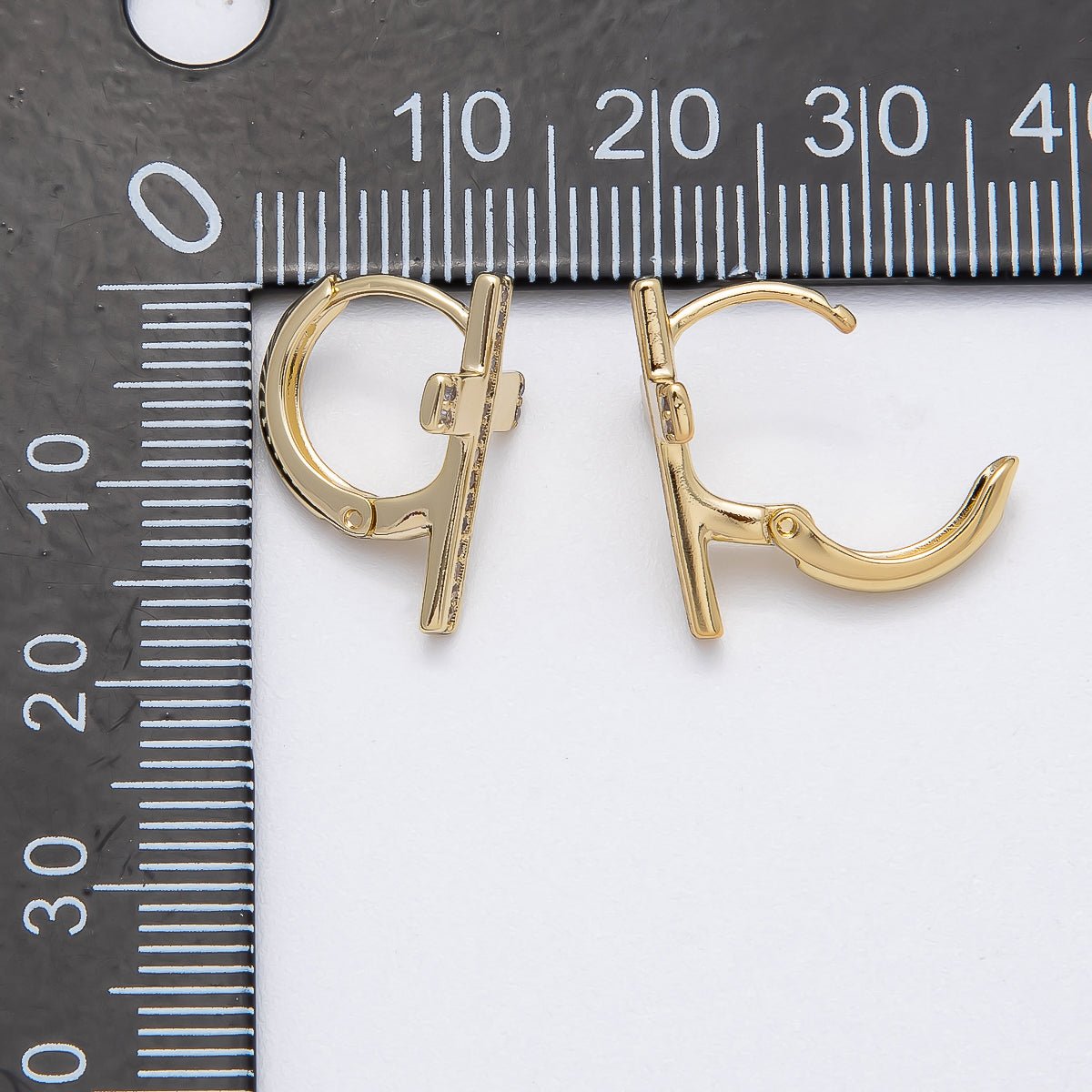 14K Gold Filled 17mm Micro Paved CZ Religious Cross Huggie Earrings | Earrings-00266
