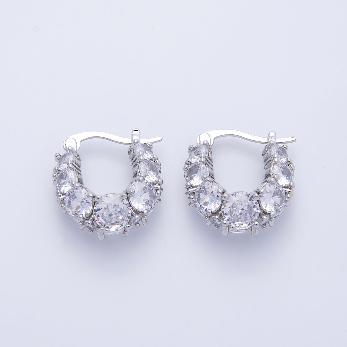 14K Gold Filled 18.8mm Clear CZ Gradient Latch Hoop Earrings in Gold & Silver | Earrings-00004-00005