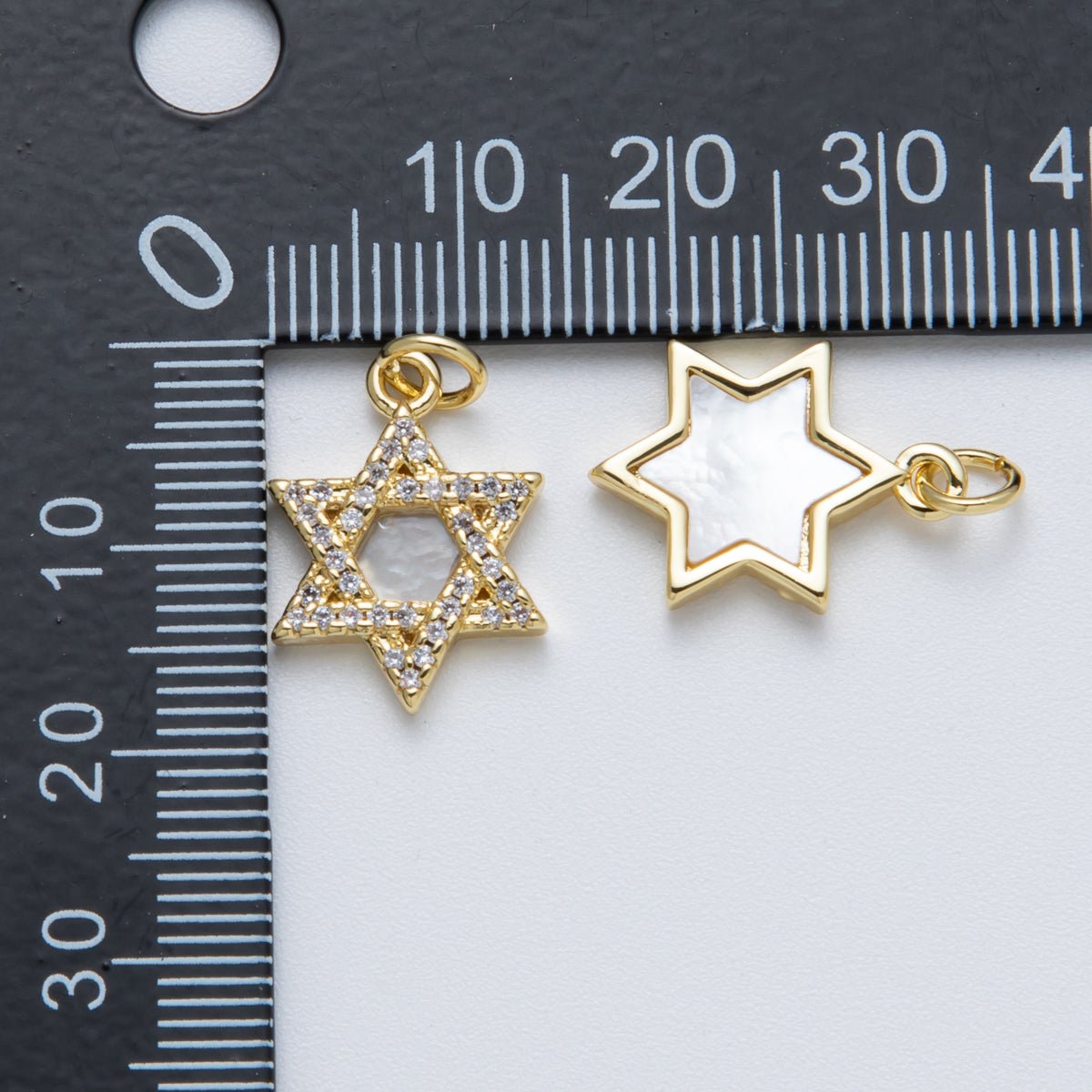 14K Gold Filled 18mm Star of David Shell Pearl Micro Paved CZ Religious Charm | Charms-00018