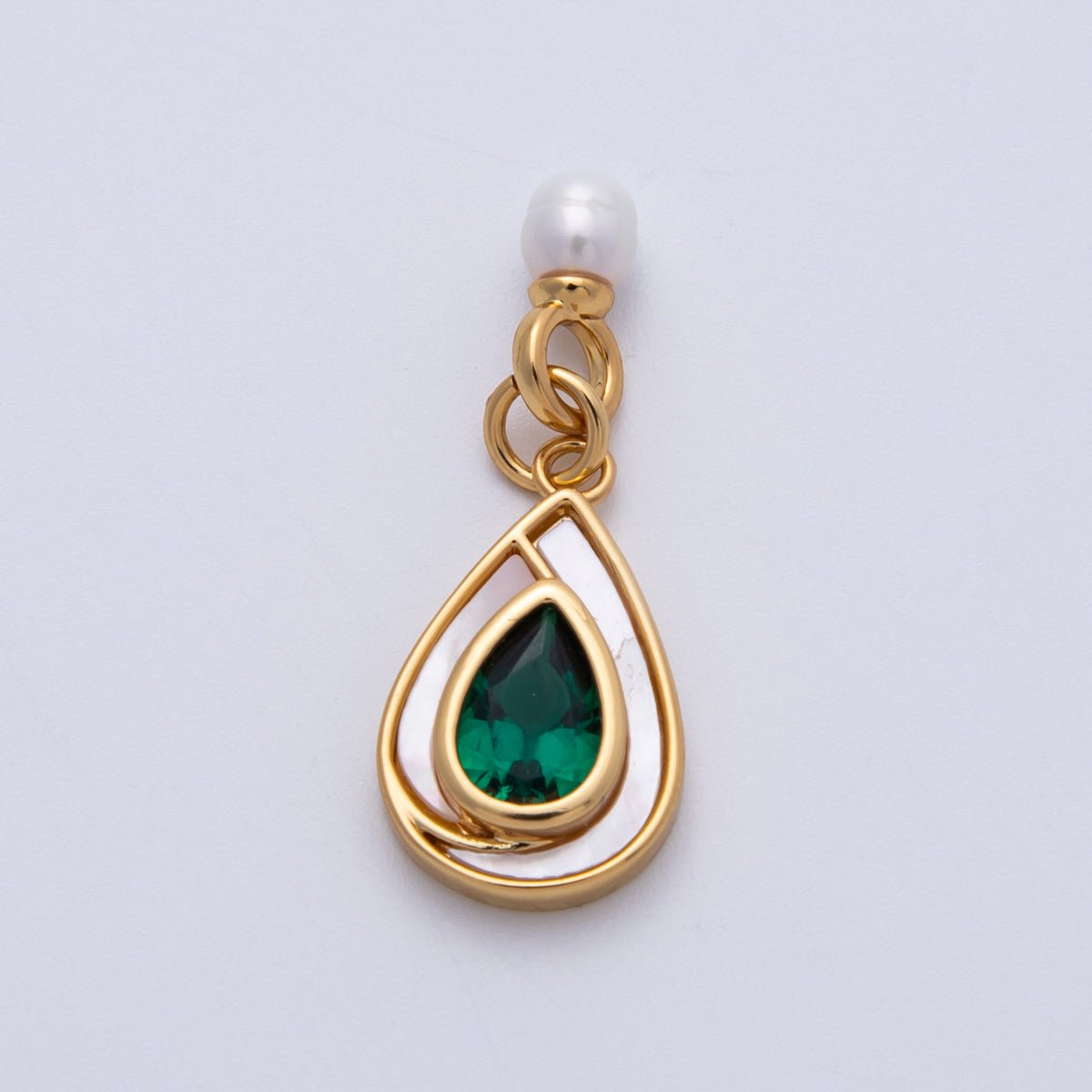 14K Gold Filled 19.5mm Pink, Green CZ Shell Pearl Drop Findings | Findings-400002