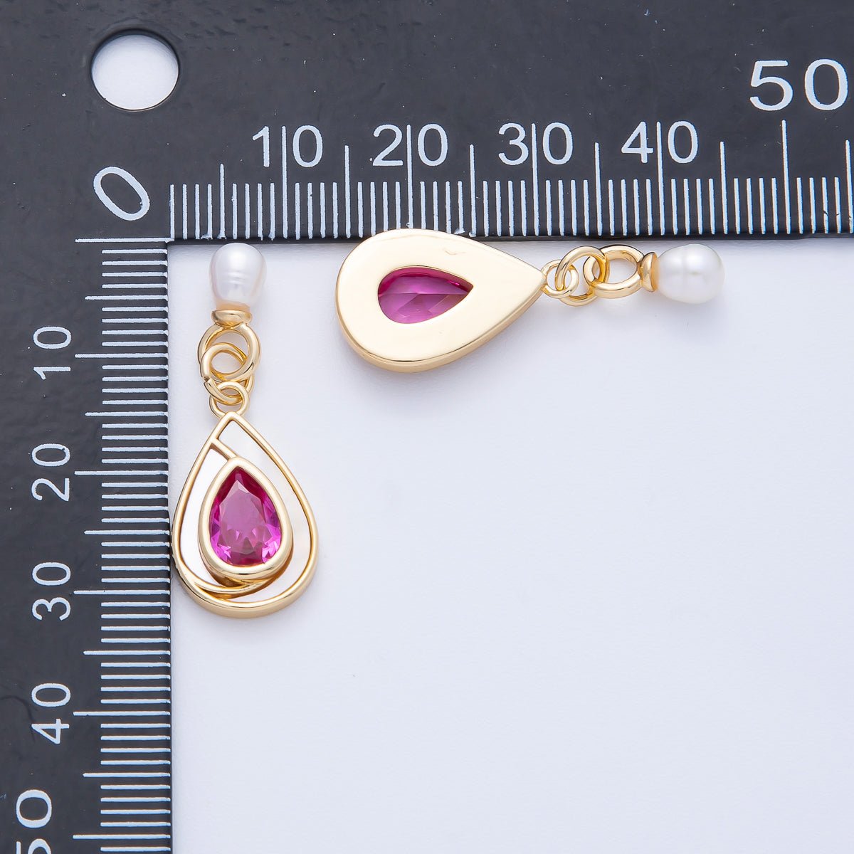 14K Gold Filled 19.5mm Pink, Green CZ Shell Pearl Drop Findings | Findings-400002