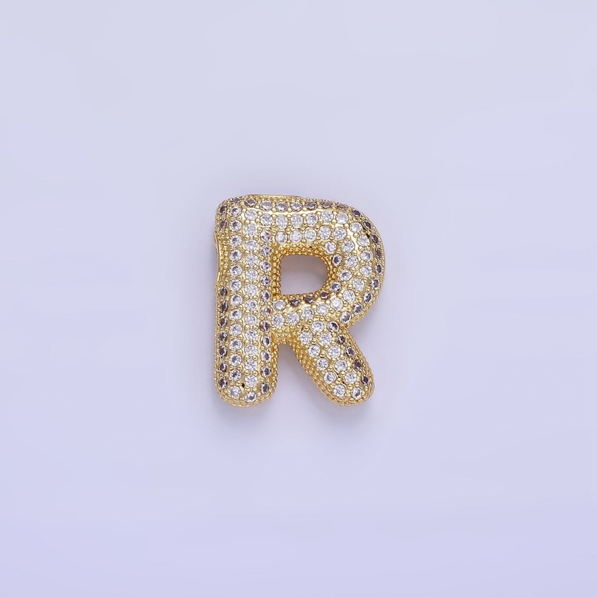 14K Gold Filled 20mm Micro Paved CZ Chubby Balloon Initial Letter | A-A1015-A-A1027