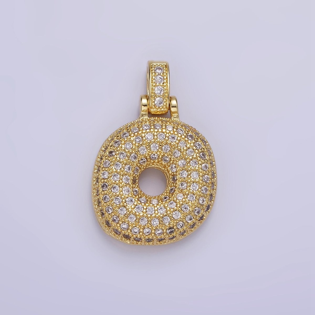 14K Gold Filled 20mm Micro Paved Balloon Bubble Initial Letter Pendant | A1197-A1209