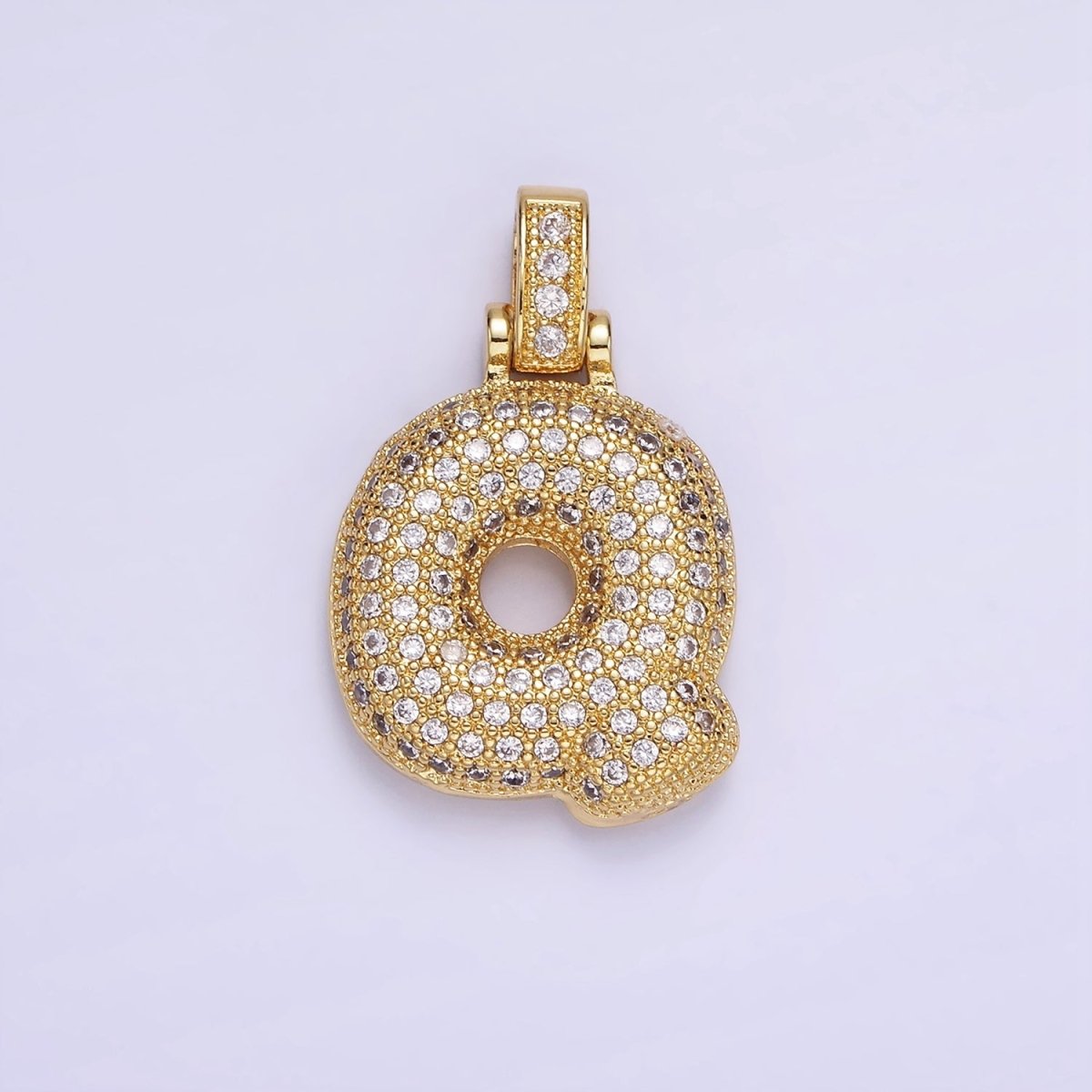 14K Gold Filled 20mm Micro Paved Balloon Bubble Initial Letter Pendant | A1197-A1209