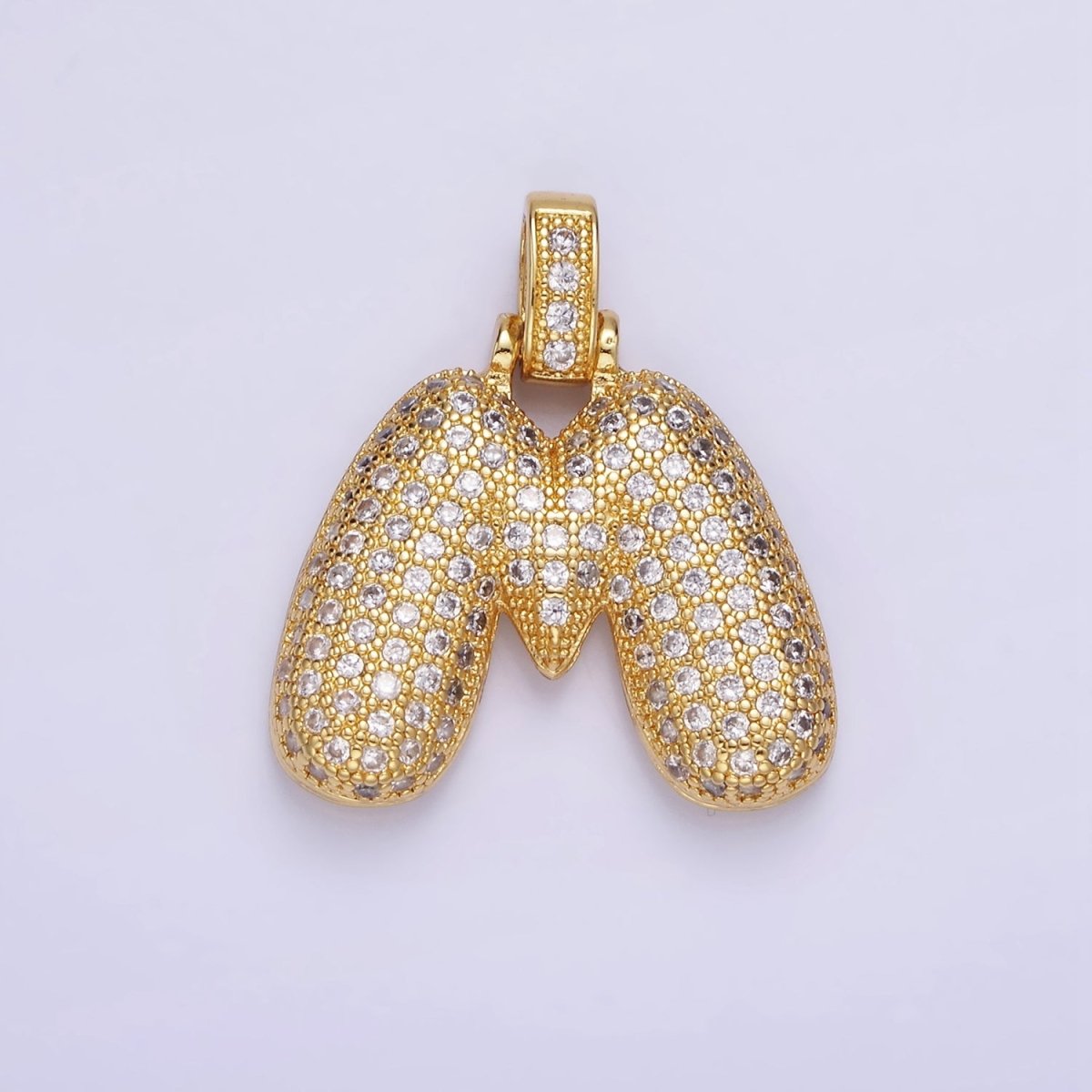 14K Gold Filled 20mm Micro Paved Balloon Bubble Initial Letter Pendant | A1197-A1209