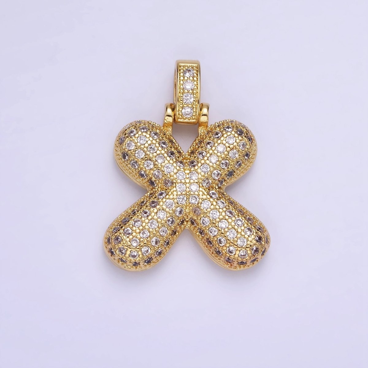 14K Gold Filled 20mm Micro Paved Balloon Bubble Initial Letter Pendant | A1197-A1209