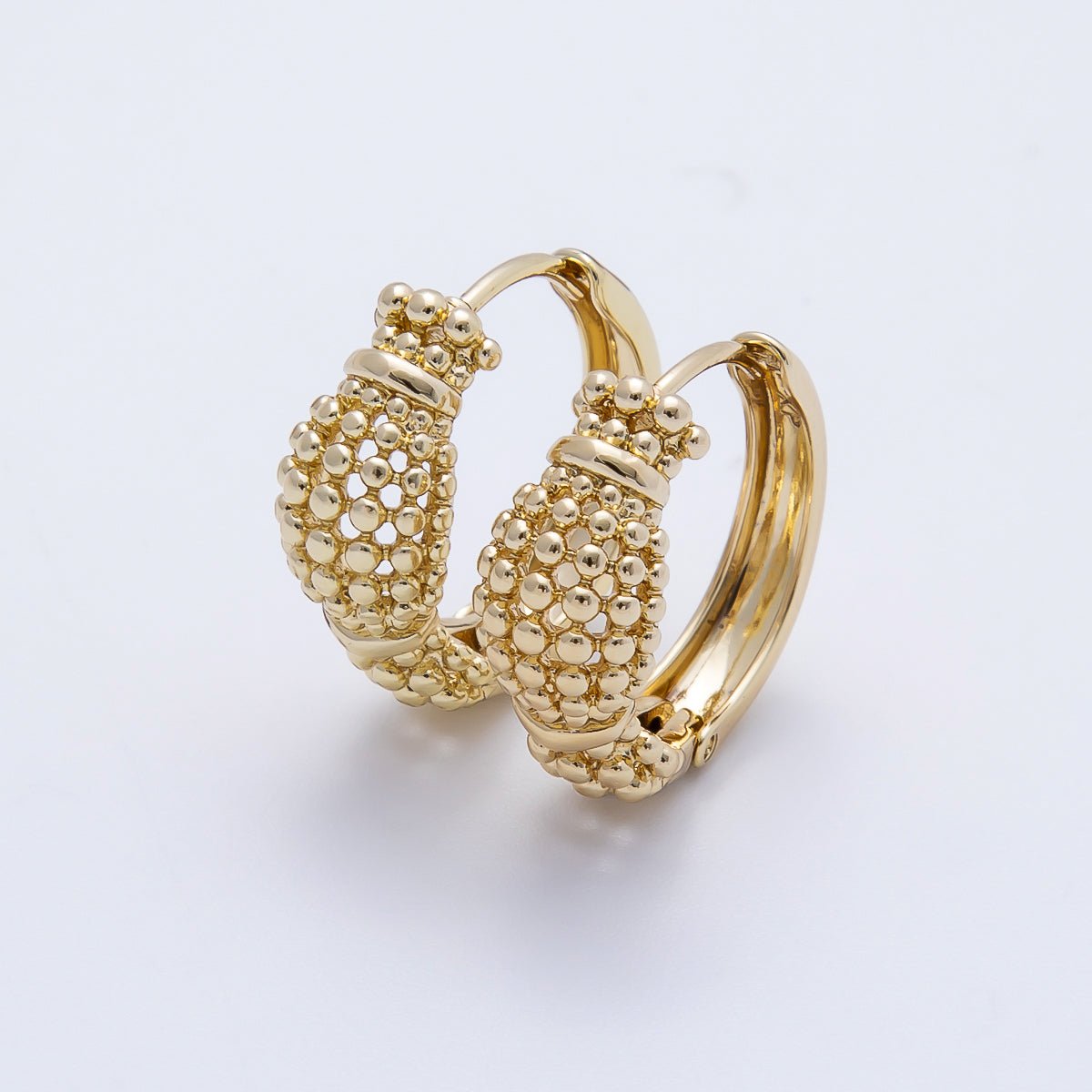 14K Gold Filled 20mm Round Bubble Beaded Huggie Hoop Earrings | Earrings-00356