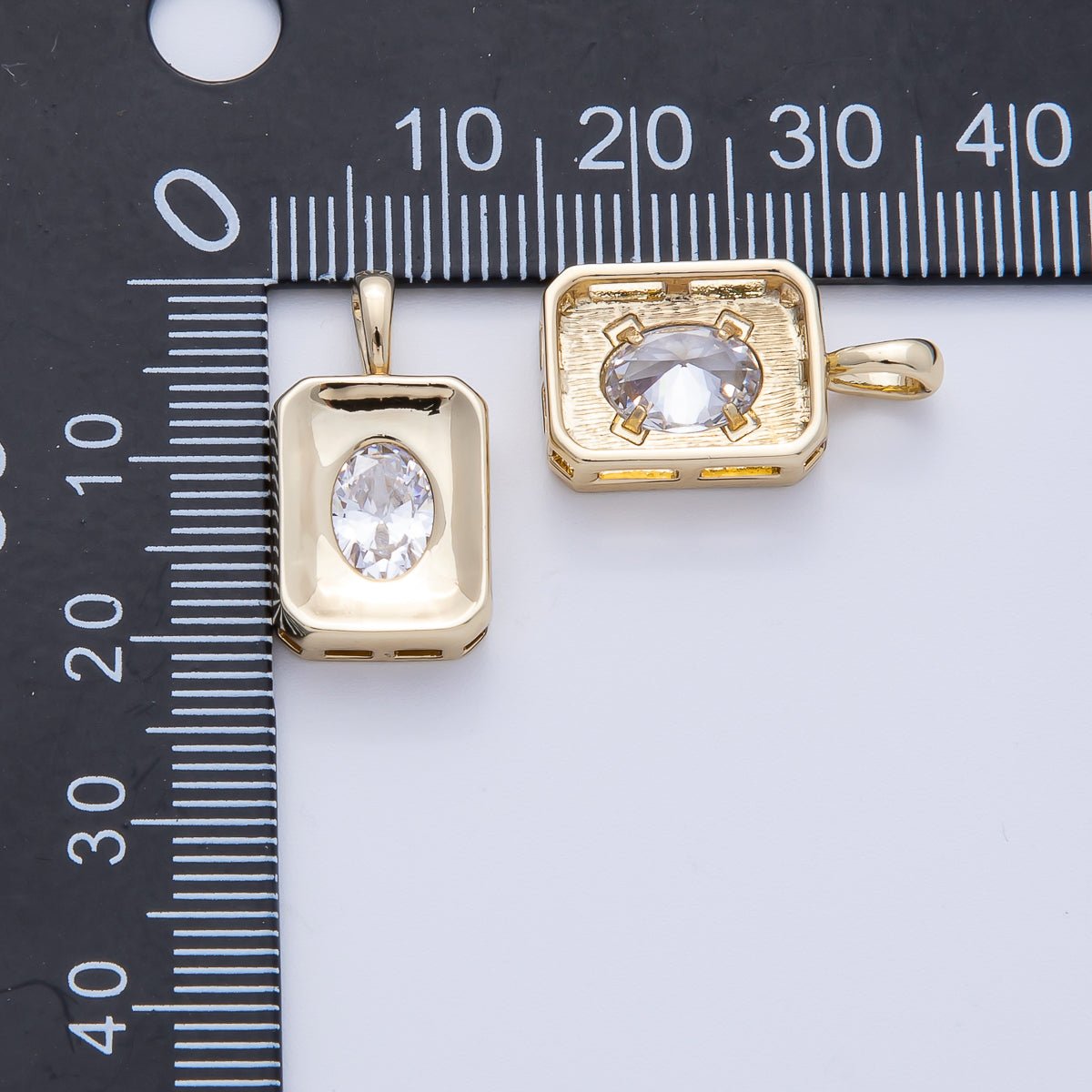 14K Gold Filled 21mm Oval CZ Rectangle Bezel Pendant | Charms-00086