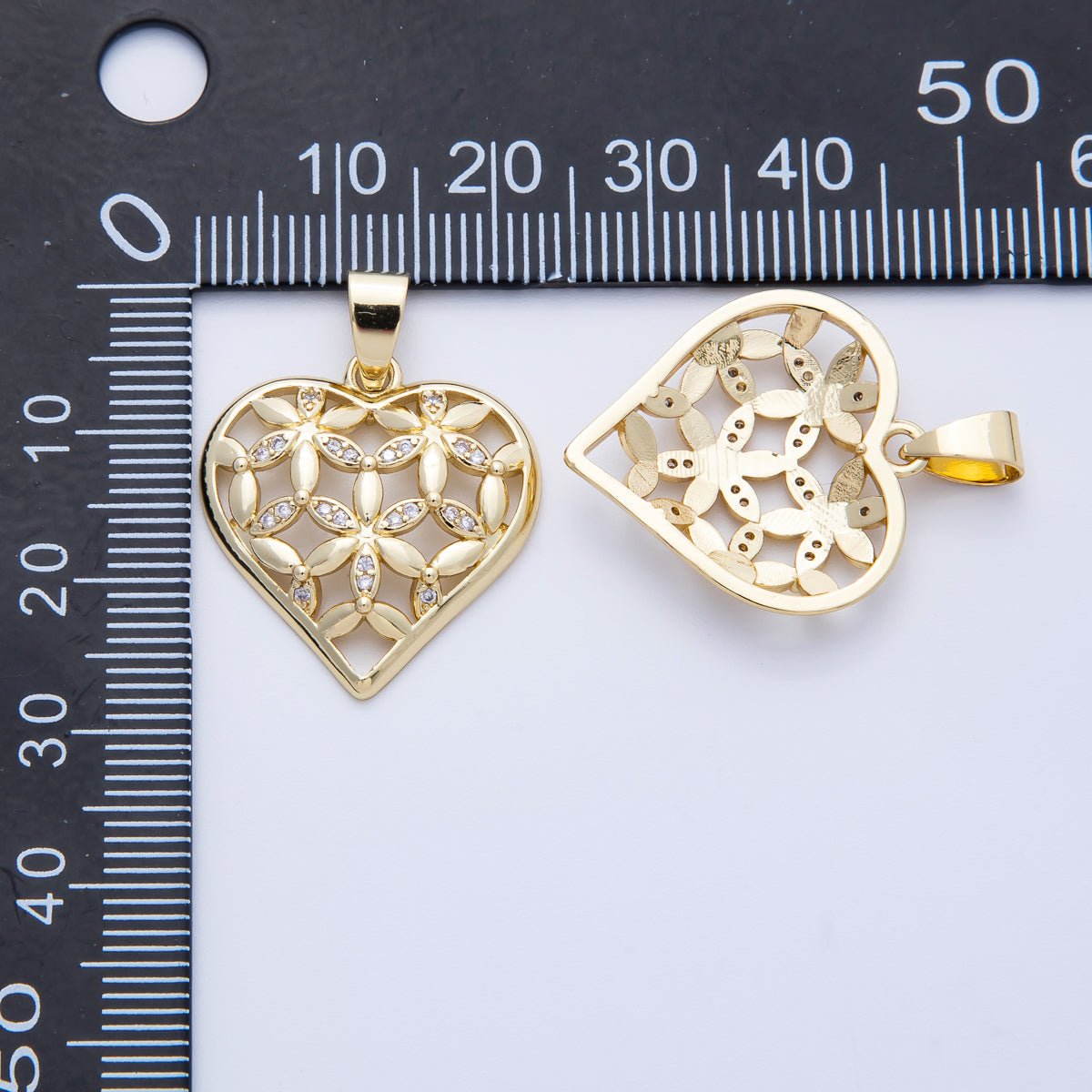 14K Gold Filled 23mm Micro Paved CZ Flower Heart Open Charm | Charms-00062
