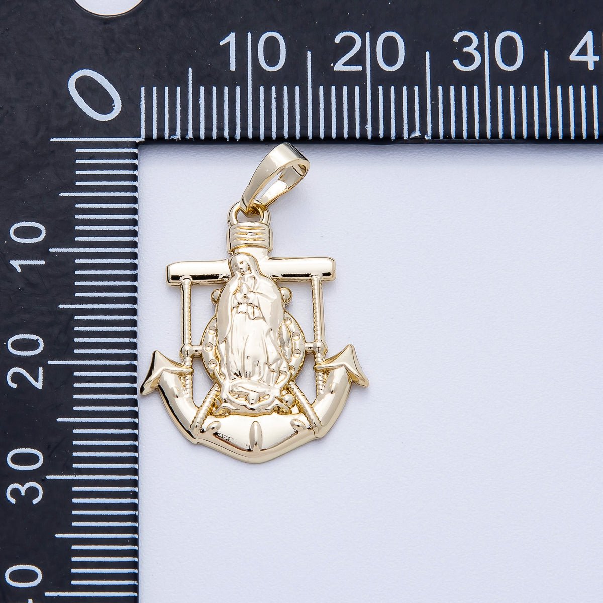 14K Gold Filled 23mm Mother Mary Anchor Religious Pendant | Charms-00454