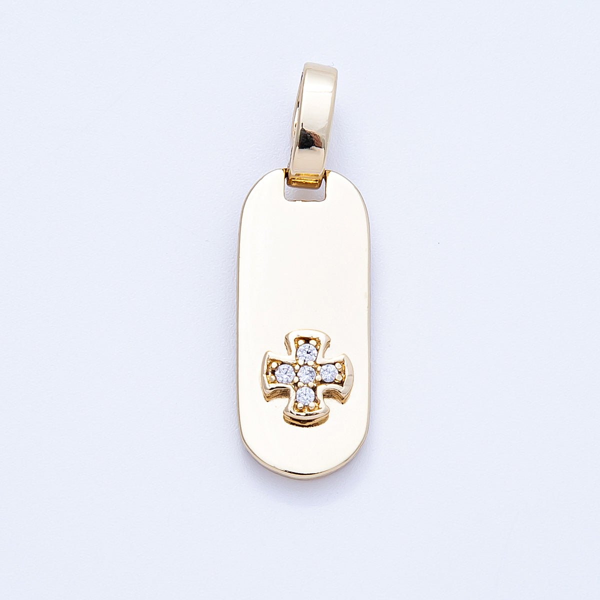 14K Gold Filled 24mm Micro Paved CZ Square Cross Tag Pendant | Charms-000327