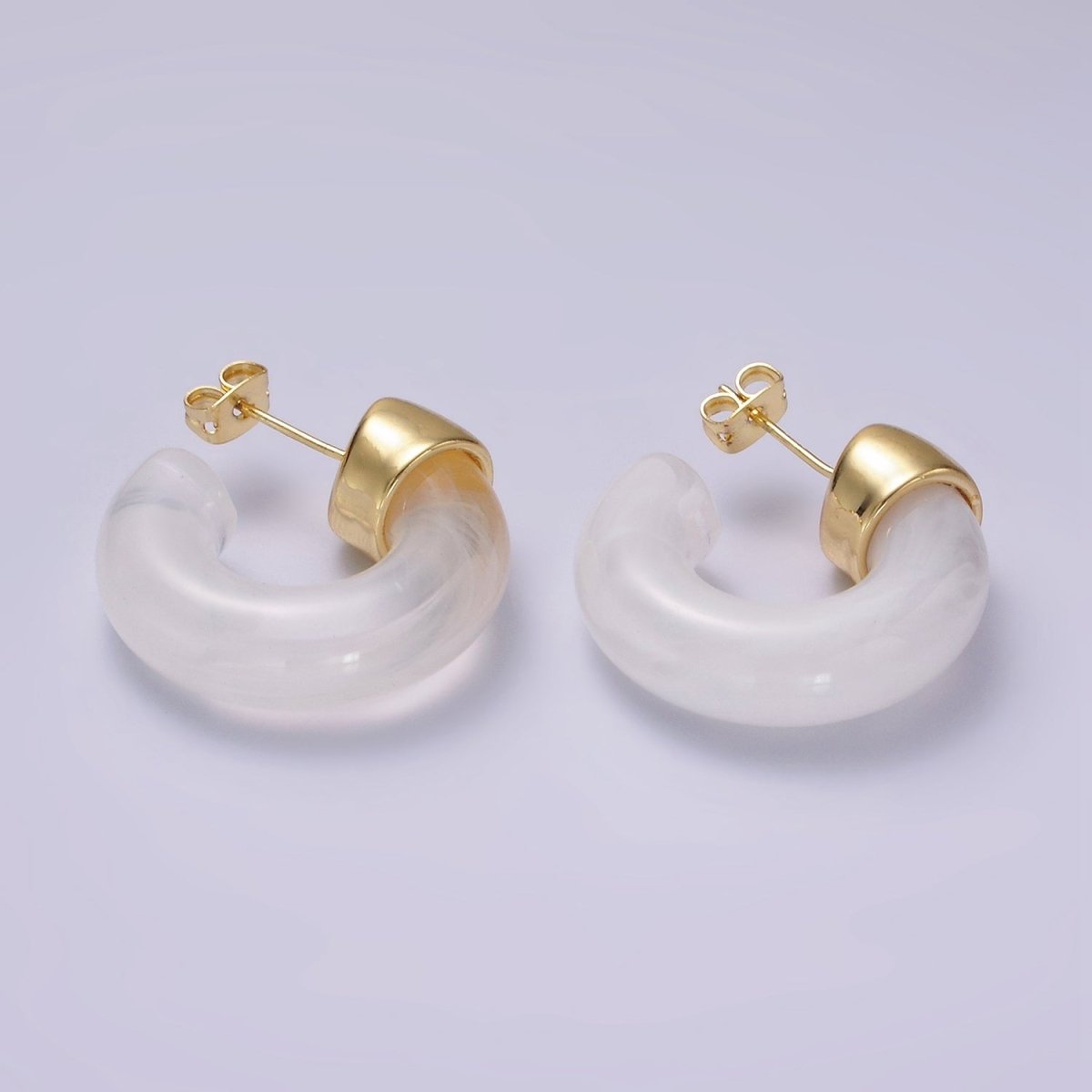 14K Gold Filled 30mm Orange, White Resin C-Shaped Hoop Earrings | AE186 AE187