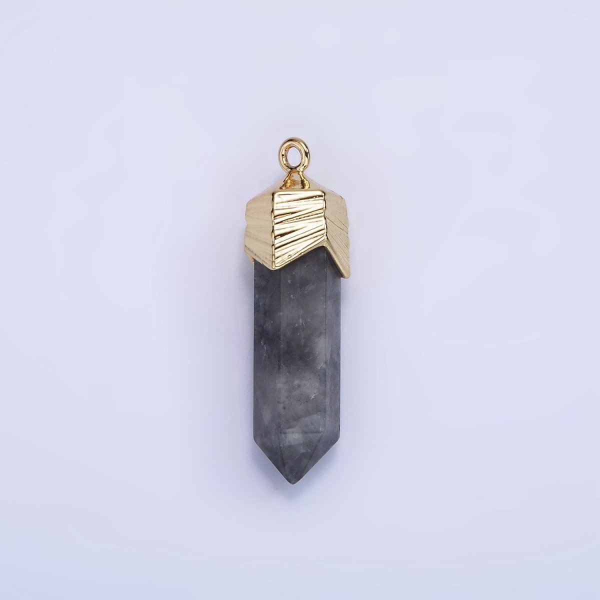 14K Gold Filled 28mm Natural Gemstone Pointed Wand Line-Textured Charm | AG333 - AG341