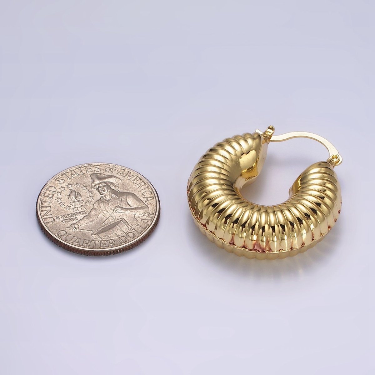 14K Gold Filled 30mm Chubby Croissant Hoop Latch Earrings in Gold & Silver | AE092 AE093