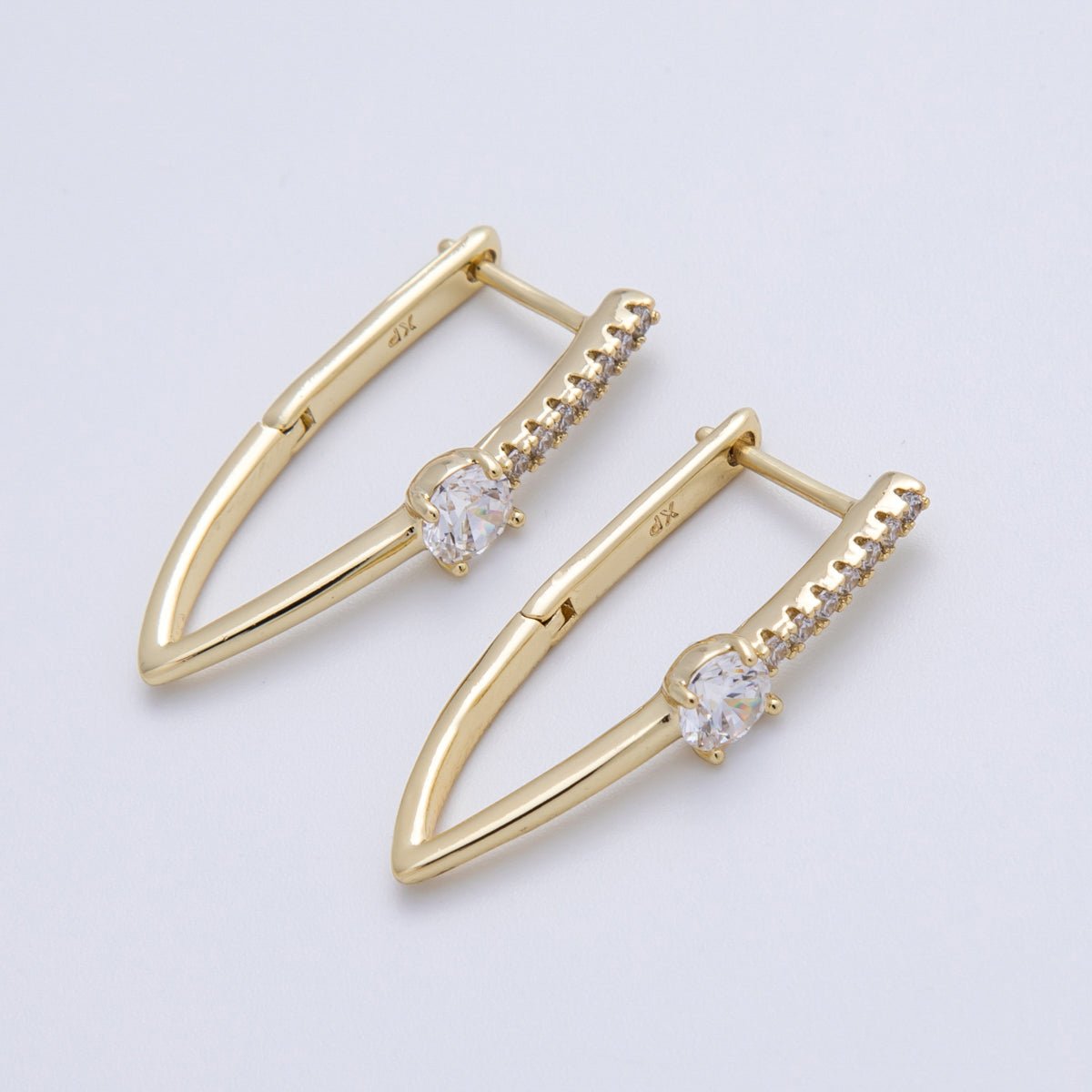 14K Gold Filled 30mm Clear CZ Micro Paved Navette Hoop Earrings | Earrings-00135