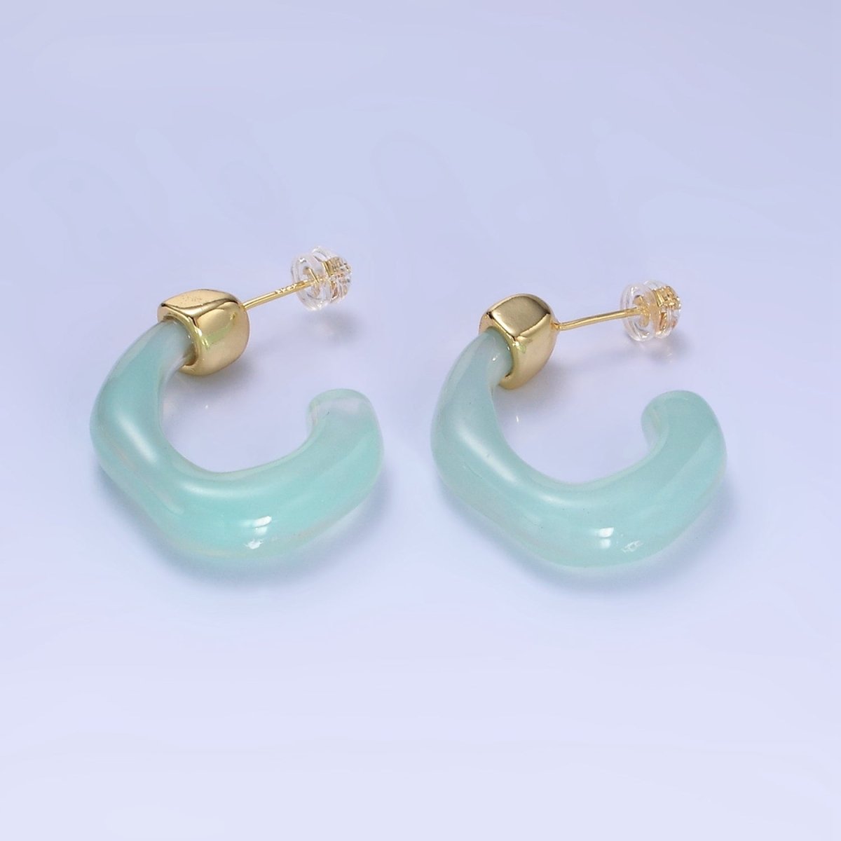 14K Gold Filled 30mm J-Shaped Resin Hoop Earrings | AE161 - AE167