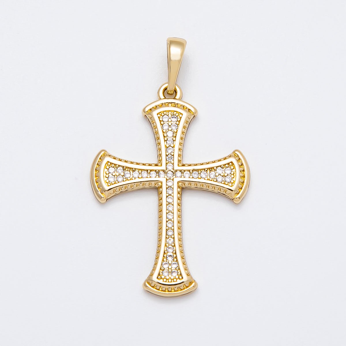 14K Gold Filled 31mm Micro Paved CZ Dotted Passion Cross Pendant | Charms-00520