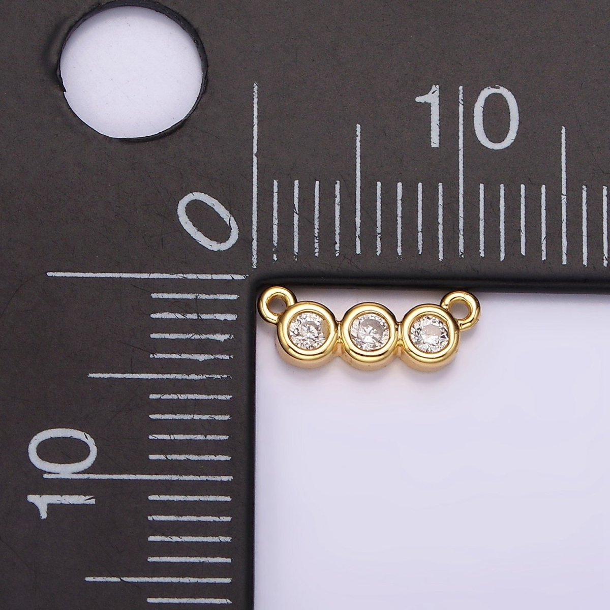 14K Gold Filled 4mm Triple Clear Round CZ Bezel Mini Connector | G794