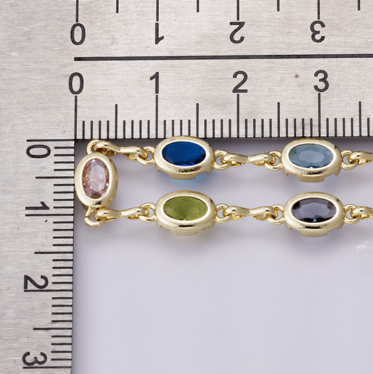 14K Gold Filled 5.3mm Multicolor CZ Oval Bezel Gemstone Unfinished Chain by Yard | Roll-01850
