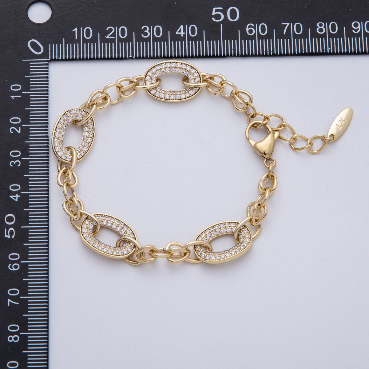 14K Gold Filled 5mm Clear Micro Paved CZ Cable Chain 7 Inch Bracelet w. Extender | WA-4100